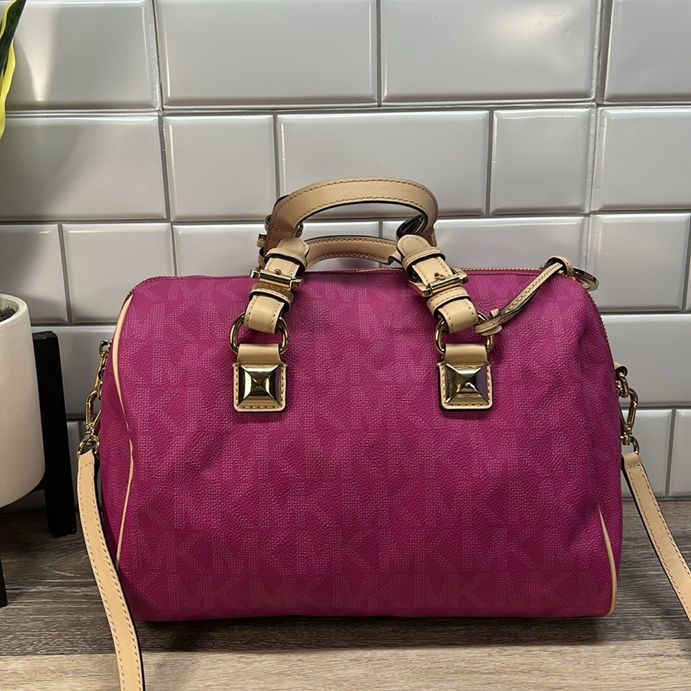 Michael Kors Pink Satchel with Tan Trim
